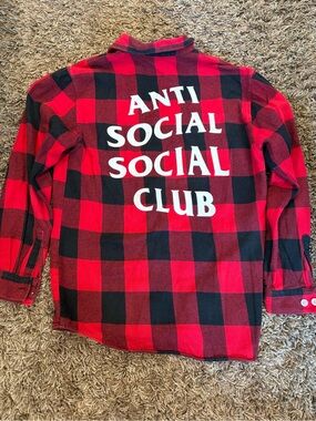 Anti Social Social Club No Expectations Mens Black/Red Flannel Shirt Sz Medium M